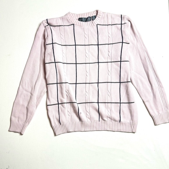 Oscar de la Renta Vintage Light Pink Grid Sweater Size Large - Picture 1 of 7